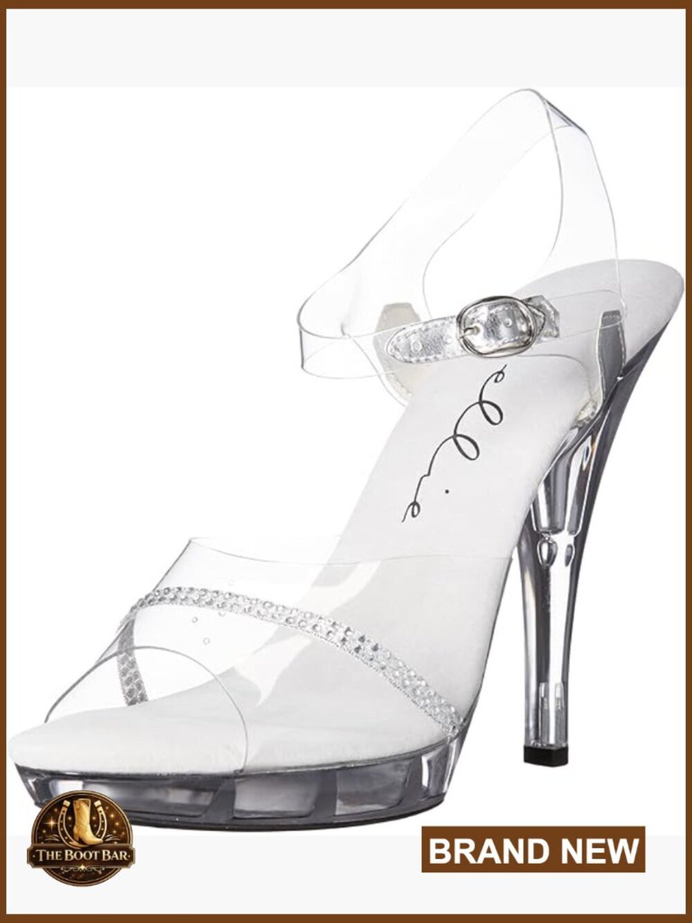 Clear Rhinestone Platform Sandals Peep Toe Heels 4.5" Stiletto Ankle Strap
